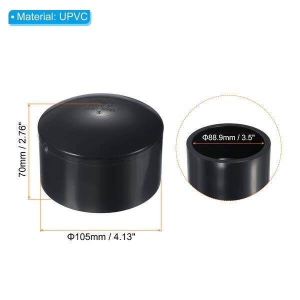 3" UPVC Pipe End Cap Fitting, Plug Socket Adapter Smooth Finish Black